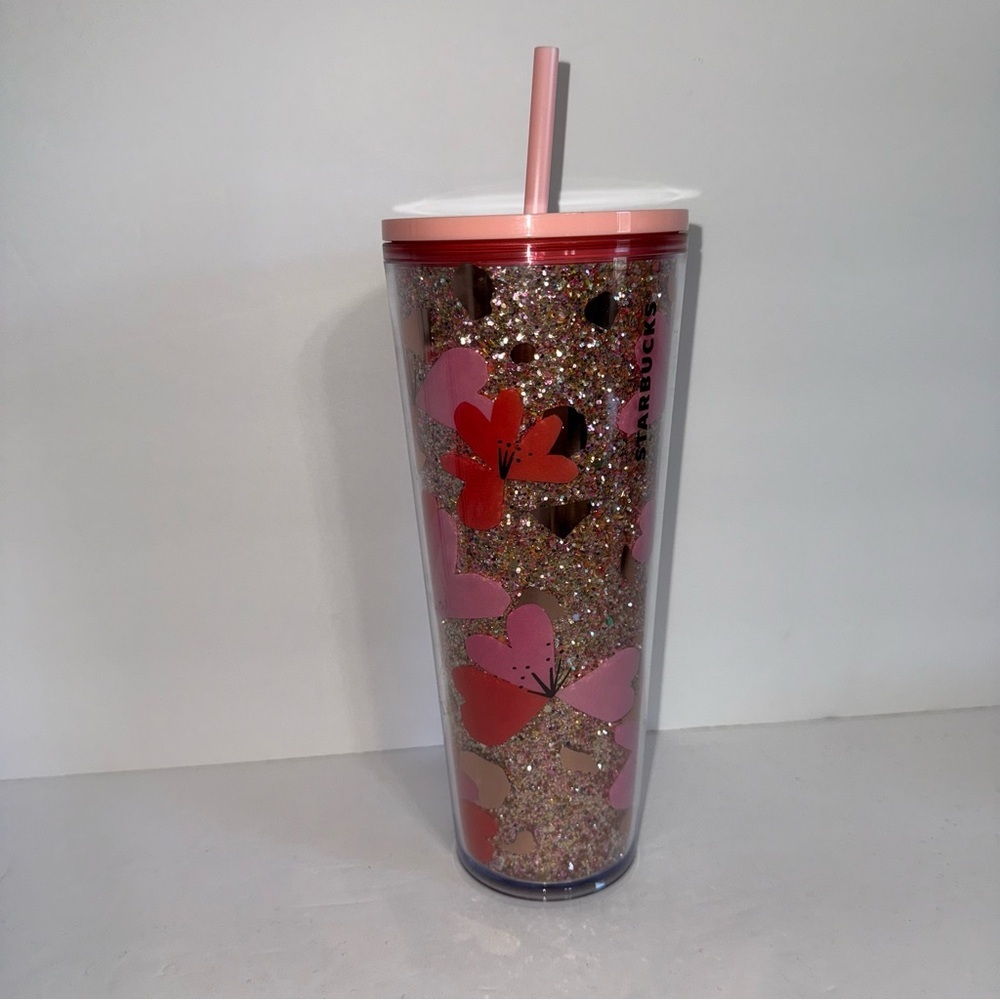 Starbucks 2020 Valentine Tumbler Cup Glitter Hearts 24oz